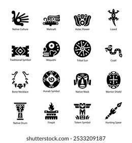 Pack of 16 Aztec Culture Solid Icons 

