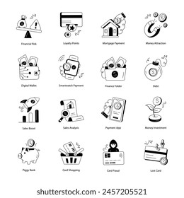 Pack of 16 Banking and Online Payments Line Icons 

