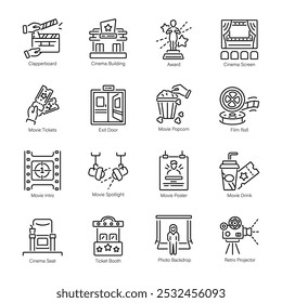 Pack of 16 Cinema Linear Icons 

