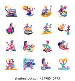 Pack of 16 Cooking Experts Flat Illustrations 


