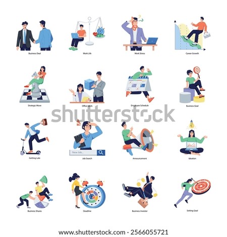 Pack of 16 Corporate Activities Flat Illustrations

