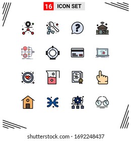 Pack of 16 creative Flat Color Filled Lines of finance; wifi; mark; iot; internet Editable Creative Vector Design Elements