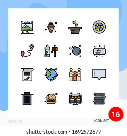 Paquete de 16 líneas de ubicación con color plano creativo; película; crecimiento; logotipo; elementos editables de diseño de vectores creativos de apertura