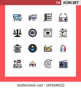 Pack of 16 creative Flat Color Filled Lines of law; balance; personal; stereo; cinema Editable Creative Vector Design Elements