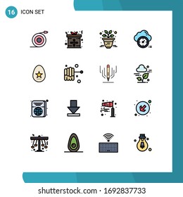 Pack of 16 creative Flat Color Filled Lines of holiday; egg; business; cloud; time Editable Creative Vector Design Elements
