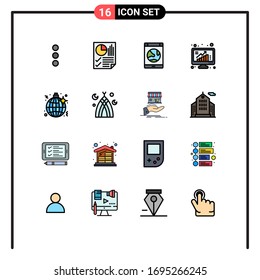Paket mit 16 kreativen, flachen, farbigen Datenlinien; Graph; App; Balken; Design-Elemente für kreative Vektorillustration mit Smartphone
