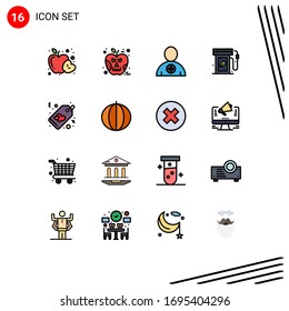 Pack of 16 creative Flat Color Filled Lines of heart; energy; avatar; ecology; human Editable Creative Vector Design Elements
