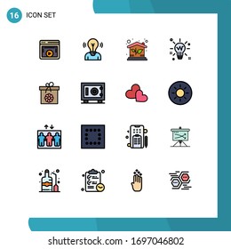 Pack of 16 creative Flat Color Filled Lines of solution; light; person; bulb; investment Editable Creative Vector Design Elements