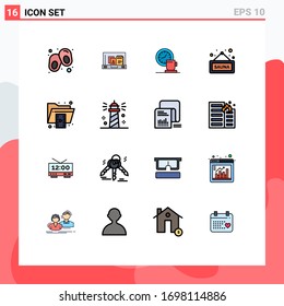 Pack of 16 creative Flat Color Filled Lines of file; tag; break; sign; fitness Editable Creative Vector Design Elements