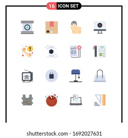 Pack of 16 creative Flat Colors of call; player; package; display; finger Editable Pack of Creative Vector Design Elements