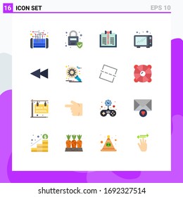 Paquete de 16 colores planos creativos de rebobinado; microondas; negocios; cocina; paquete editable de registros de elementos de diseño de vectores creativos