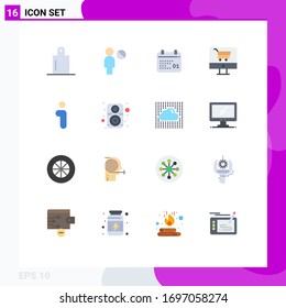 Pack of 16 creative Flat Colors of computer; information; day; info; shop Editable Pack of Creative Vector Design Elements