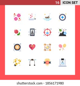 Pack of 16 creative Flat Colors of rose; flower; canoes; pharmacy; hospital Editable Pack of Creative Vector Design Elements