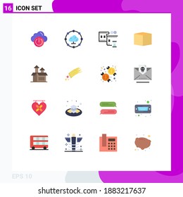 Pack of 16 creative Flat Colors of asteroid; performance; film stip; method; product Editable Pack of Creative Vector Design Elements