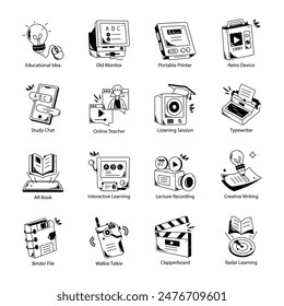 Pack of 16 Creative Learning Doodle Icons 

