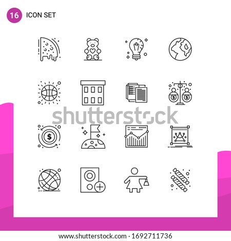 Pack of 16 creative Outlines of basketball; worldwide; mind; globe; light Editable Vector Design Elements