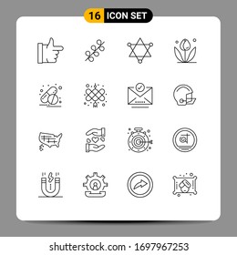 Pack of 16 creative Outlines of chinese knot; medicine; science; capsule; nature Editable Vector Design Elements