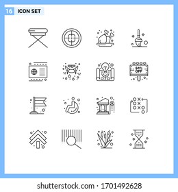 Pack of 16 creative Outlines of credit; mop; target; cleaning; plate Editable Vector Design Elements