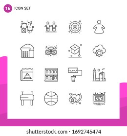 Pack of 16 creative Outlines of eye mask; carnival mask; goal; loaf; bread Editable Vector Design Elements