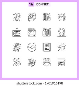 Pack of 16 creative Outlines of finance; internet of things; mouse; internet; headphone Editable Vector Design Elements