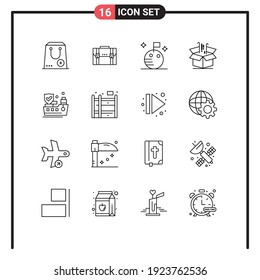 Pack of 16 creative Outlines of finance; box; documents; space; flag Editable Vector Design Elements