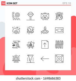 Pack of 16 creative Outlines of gear; sale; communication; headphone; mail Editable Vector Design Elements