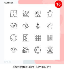 Pack of 16 creative Outlines of green; energy; abilities; seeds; forest Editable Vector Design Elements