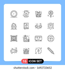 Pack of 16 creative Outlines of job; search; smartphone; employee; love Editable Vector Design Elements