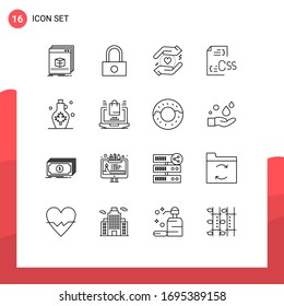 Pack of 16 creative Outlines of kettle; file; business; development; css Editable Vector Design Elements