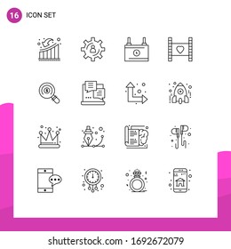 Pack of 16 creative Outlines of love; heart; production; film; energy Editable Vector Design Elements