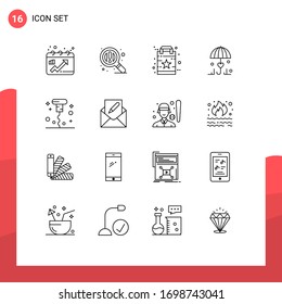 Conjunto de 16 líneas de articulo creativos de varios; frasco; favorito; amor; elementos de diseño de vectores editables de paraguas