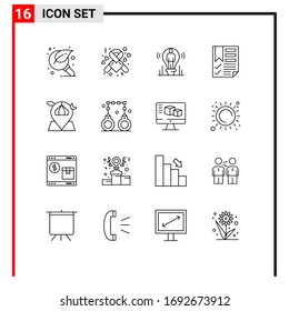 Pack of 16 creative Outlines of page; data; ribbon; bookmark; person Editable Vector Design Elements