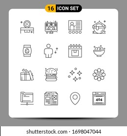 Pack of 16 creative Outlines of pot; halloween; screen; cook; presentation Editable Vector Design Elements