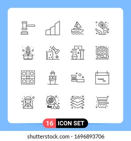 Pack of 16 creative Outlines of rocket; pay; office blocks; hands; country Editable Vector Design Elements