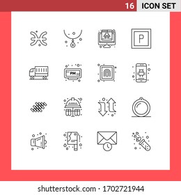 Pack of 16 creative Outlines of shipping; car; computer; vehicles; hacker Editable Vector Design Elements