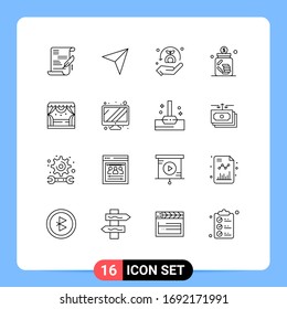 Pack of 16 creative Outlines of spotlight; saving; security; jar; business Editable Vector Design Elements