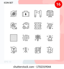 Pack of 16 creative Outlines of video; multimedia; money; movie; start Editable Vector Design Elements