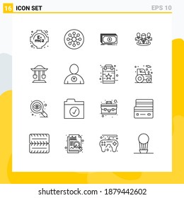 Pack of 16 creative Outlines of well; conversation; money; gossip; group Editable Vector Design Elements