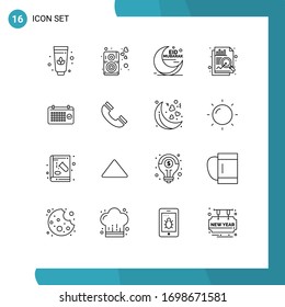 Pack of 16 creative Outlines of year; date; moon; calendar; chart Editable Vector Design Elements