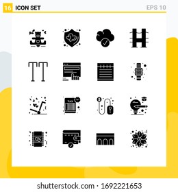 Pack of 16 creative Solid Glyphs of click; caps; complete; all; river Editable Vector Design Elements