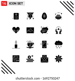 Pack of 16 creative Solid Glyphs of sweet; grocery; speedometer; bowl; easter Editable Vector Design Elements