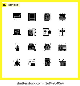 Pack of 16 creative Solid Glyphs of laptop; usa; document; sign; statistics Editable Vector Design Elements