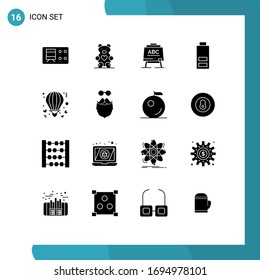 Pack of 16 creative Solid Glyphs of love; balloon; teacher; air; half Editable Vector Design Elements