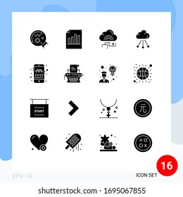 Pack of 16 creative Solid Glyphs of technology; connection; sheet; cloud; connect Editable Vector Design Elements