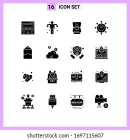 Pack of 16 creative Solid Glyphs of milk; technology; sport; networking; wedding Editable Vector Design Elements