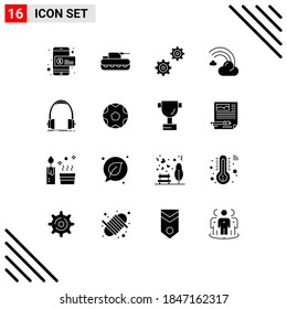 Pack of 16 creative Solid Glyphs of headphone; rain; controls; line; filled Editable Vector Design Elements