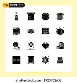 Pack of 16 creative Solid Glyphs of printing; monitor; dessert; display; note Editable Vector Design Elements