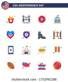 Pack of 16 creative USA Independence Day related Flats of heart; irish; badge; ireland; flag Editable USA Day Vector Design Elements