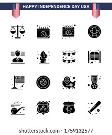 Paquete de 16 creativos Glifos de planta sólidos relacionados con el Día de la Independencia de Estados Unidos; cactus; americano; marca; man Editable USA Day Vector Design Elements