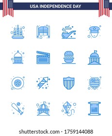 Pack of 16 creative USA Independence Day related Blues of usa; indianapolis; pipe; indiana; officer Editable USA Day Vector Design Elements